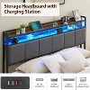Homhougo Queen Bed Frame with Storage Headboard Led Lights Charging Station, Upholstered Queen Platform Bed Frames with 2 Drawers, Brown - 4 of 4