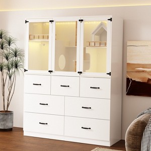 FUFU&GAGA White Multifunctional Pet Furniture Cat Cabinet with Cat Climbing Shelf Design, Creating a Comfortable Paradise and Tidy Home for Cats - 1 of 4