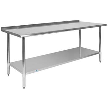 Flash Furniture Stainless Steel 18 Gauge Prep and Work Table with 1.5" Backsplash and Undershelf, NSF