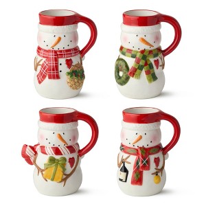 Certified International Set of 4 18 oz Snowman Delight 3D Mugs