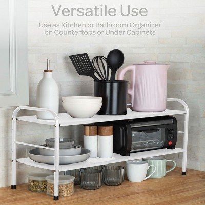White Adjustable 2-Tier Under Sink Organizer with Removable Panels