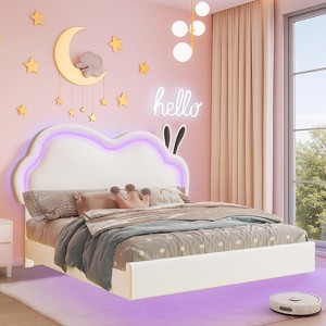 AMERLIFE LED Bed Frame for Girl Floating Upholstered Bed with Cute Cloud Headboard - 1 of 4