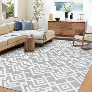 Geometric Washable Area Rugs Stain Resistant Non-Slip Large Carpet for Living Room, Bedroom, Dining Room, Kitchen Nursery - 1 of 4