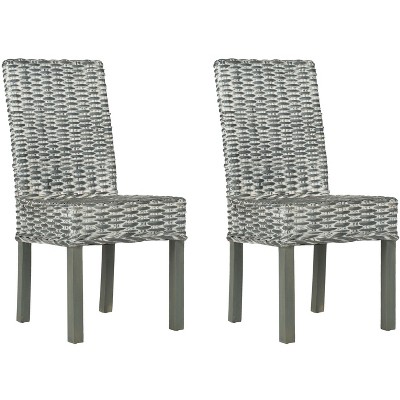 Transitional Gray White-Washed Parsons Side Chair with Cane Slat