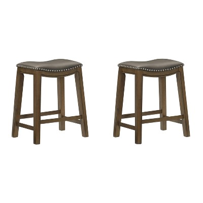 Homelegance 24" Counter Height Wooden Saddle Seat Barstool, Gray Brown (2 Pack)