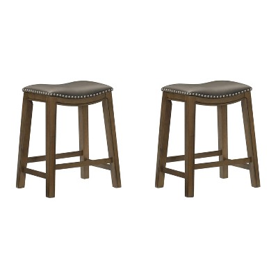 Homelegance 24" Counter Height Wooden Saddle Seat Barstool, Gray Brown (2 Pack)