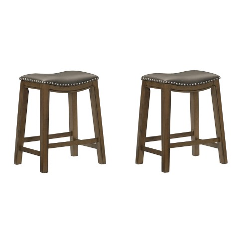 Homelegance 24" Counter Height Wooden Saddle Seat Barstool, Gray Brown (2 Pack) : Target