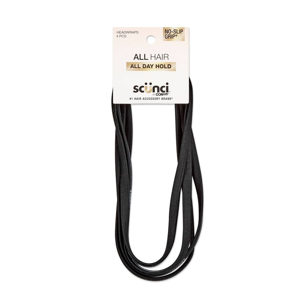 scünci No-Slip Grip Headbands - Black - All Hair - 4pcs