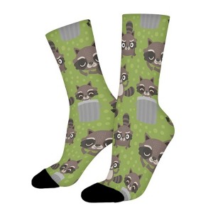 Cartoon Raccoon Women Printed Crew Socks Funny Funky Socks Soft Polyester Novelty Gifts for Artists Men - 1 of 1