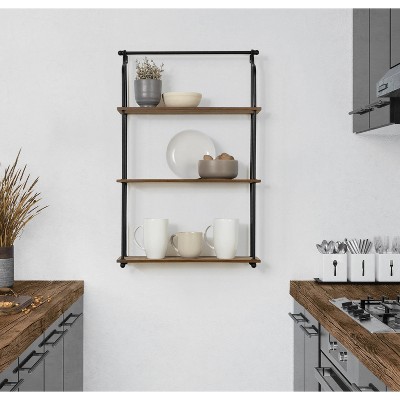 Walters 23" Rustic Brown Wood and Metal Floating Wall Shelf