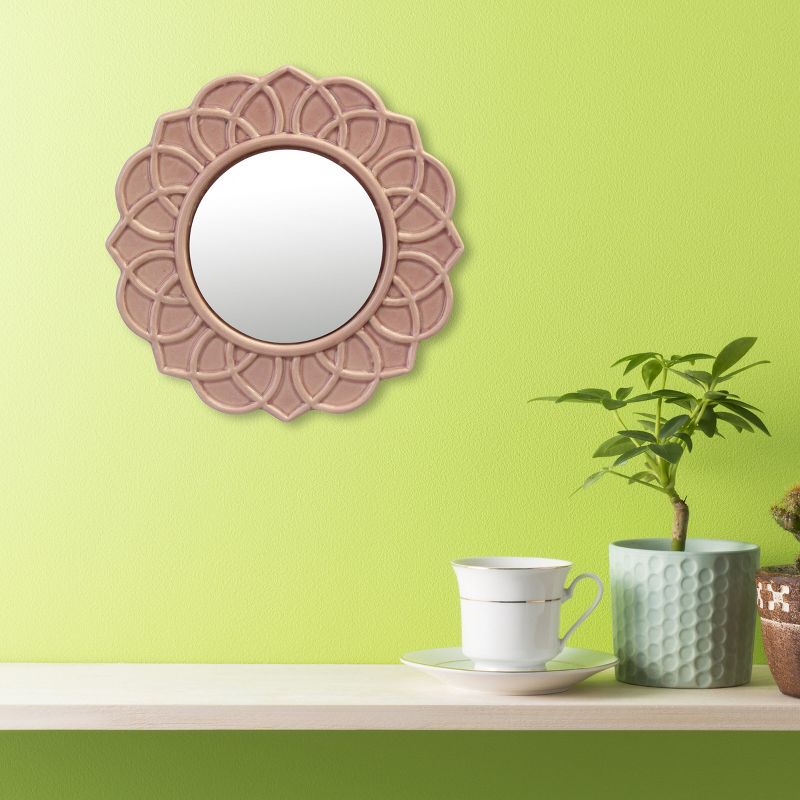 9&#34; Round Floral Ceramic Wall Hanging Mirror Pink - Stonebriar Collection, 6 of 8