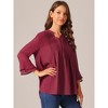 Seta T Women's V Neck Solid Pintuck Double Ruffle 3/4 Sleeve Lightweight Casual Top - 2 of 4