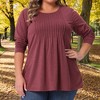 Women's Plus Size Pleated Crew Neck Long Sleeve Soft Casual Tunic T-Shirt - Agnes Orinda - 2 of 4