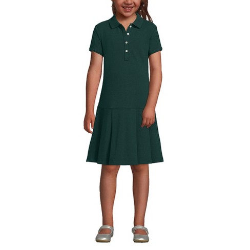 Lands End School Uniform Kids Short Sleeve Mesh Pleated Polo Dress 16 Evergreen Target