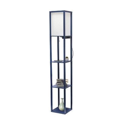 Classix Navy Blue 62.5" 3-Tier Shelf Floor Lamp with Linen Shade
