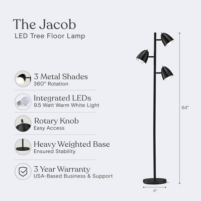 Jacob 64" Black Adjustable Multi-Head LED Floor Lamp