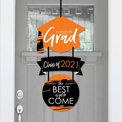 Big Dot of Happiness Orange Grad - Best is Yet to Come - Hanging Porch 2021 Graduation Party Outdoor Decorations - Front Door Decor - 3 Piece Sign