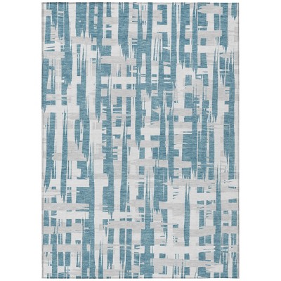 HomeRoots 3' X 5' Teal Blue Silver And Ivory Striped Washable Indoor Outdoor Area Rug