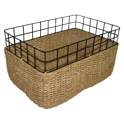 DecMode Metal and Wood Basket - Set of 2, Multicolor