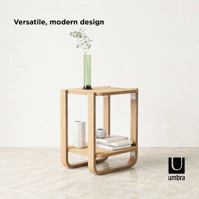 Natural Wood Two-Tier Side Table with Bentwood Legs