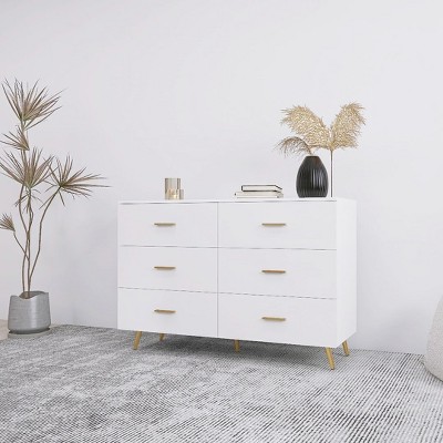 NicBex 6-Drawer Chest of Drawers with Golden Handles & Steel Legs, Large Drawers for Ample Storage, Modern Design for Bedroom/Living Room