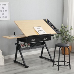 KTMBDW Height Adjustable Drafting Table Drawing Table Artist Desk, Watercolor Paintings Sketching Work Station w/2 Drawers and Stool for Home Office - 1 of 4