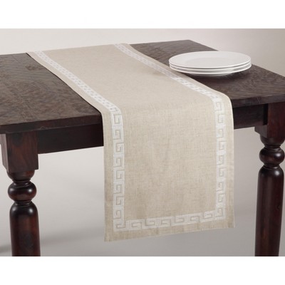 Saro Lifestyle Stitched Greek Key Design Runner, 16"x70", White