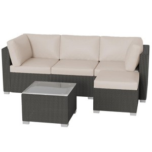 Outdoor Patio Furniture Set, Pe Rattan Wicker Sectional Sofa with Cushions for Balcony, Garden, 5 Piece Couch Arrangement with Table - 1 of 4