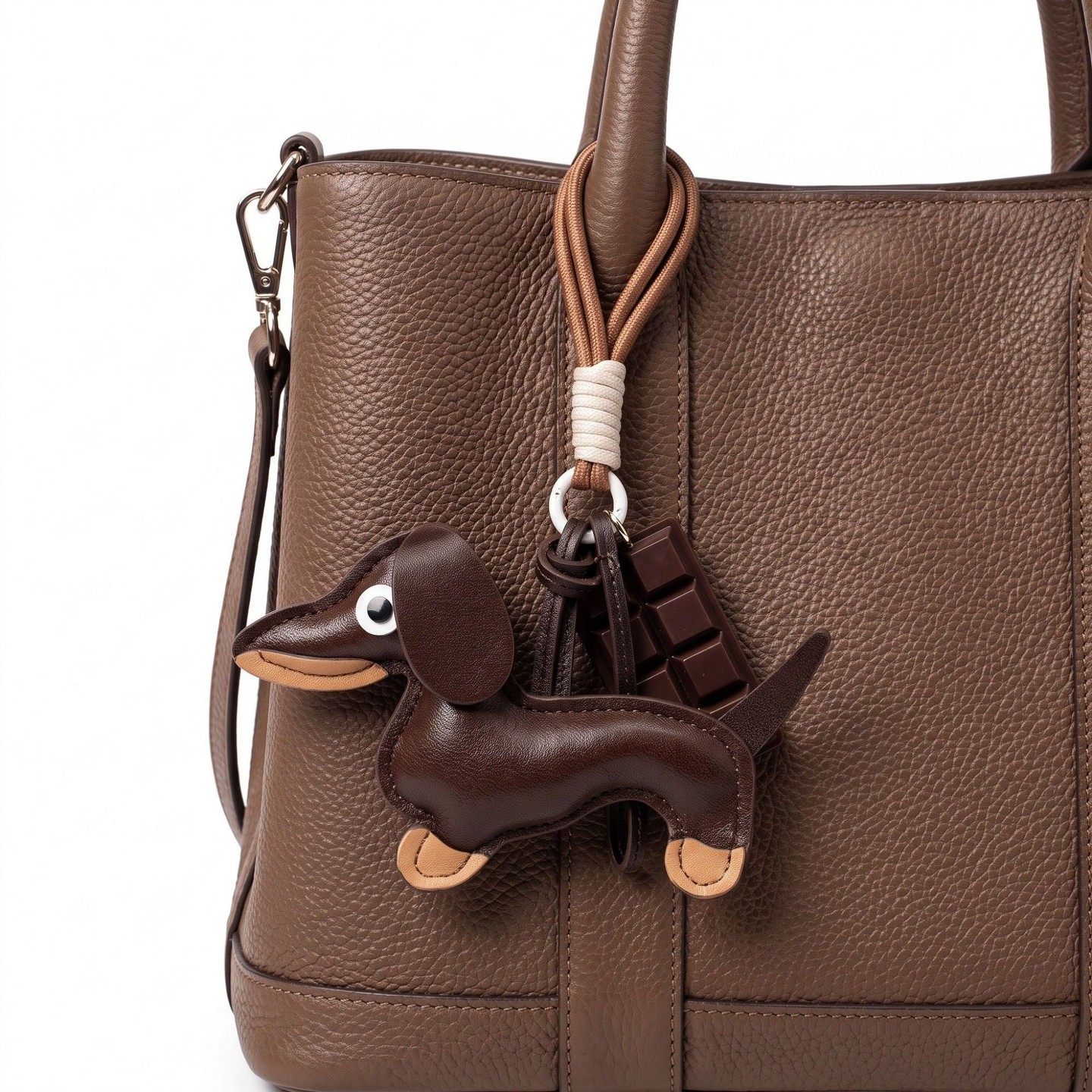 Брелоки Alilang 2-Piece Dachshund Dog Bag Charm Keychain Chocolate Bar Accent Rope Loop Purse Accessory - Coffee, цвет: Шоколадный — фото 4