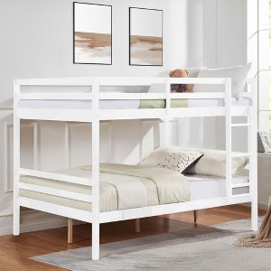 NicBex Bunk Bed,Wood Bunk Bed Frame with Ladder and High Guardrail,Twin Size Bed Frame for Kids Teens,No Box Spring Needed - 1 of 4