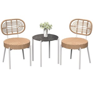 3 Pieces Patio Set Outdoor Wicker Bistro Set All-Weather Rattan Deck Conversation Set of 3 with Table & Cushions for Deck Patio Balcony Backyard - 1 of 4
