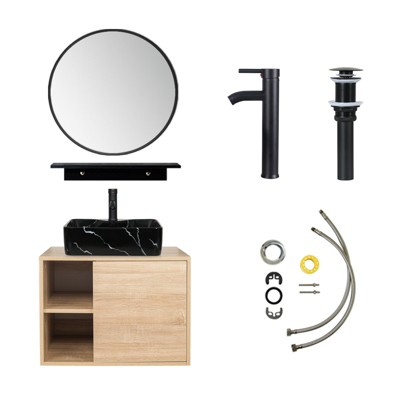 24 in. W x 19 in. D x 29 in. H Single Sink Bath Vanity in Burlywood with Burlywood Solid Surface Top and Mirror