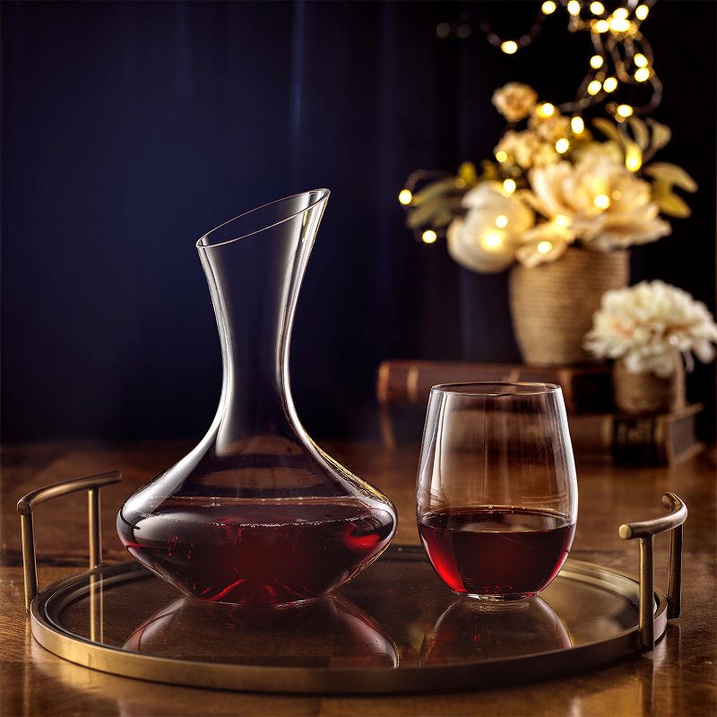 JoyJolt Lancia Crystal Wine Decanter &  Stemless Wine Glasses Set, 4 of 6