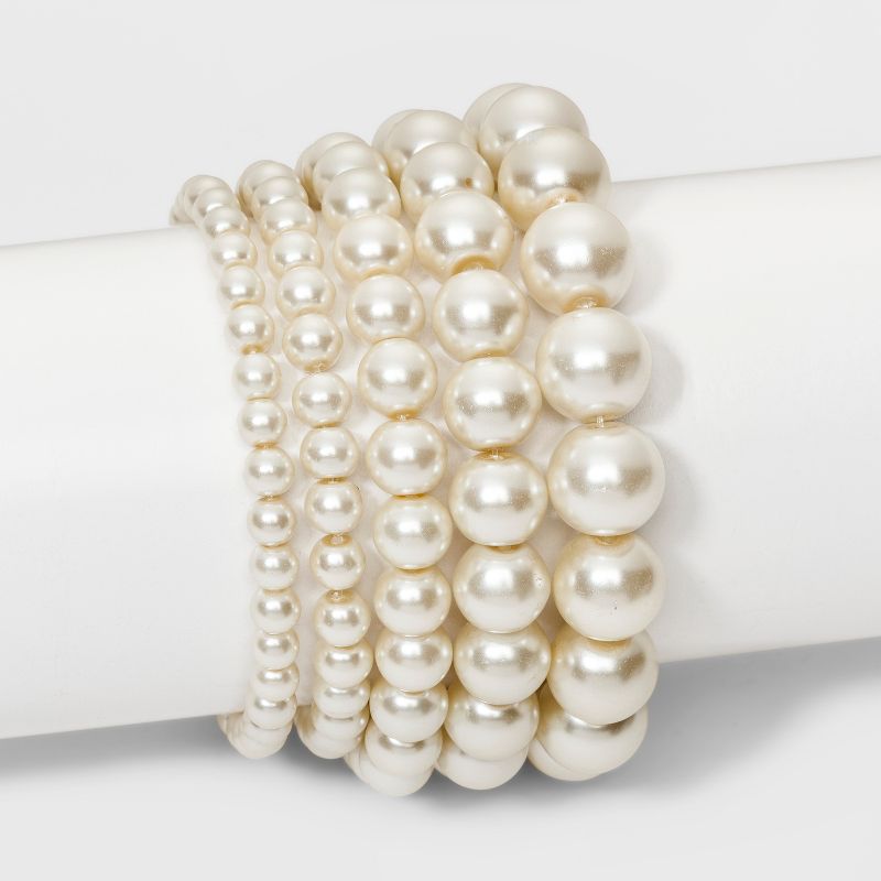 Faux Pearl Stretch Bracelet 5pc - A New Day&#8482; White, 1 of 4