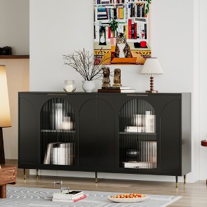 4-Door Glass Accent Cabinet Sideboard Buffet Wooden Storage Cabinet with Adjustable Shelves for Living Room - 1 of 4