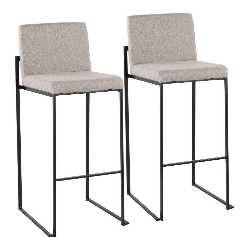 Photos - Chair Set of 2 FujiHB Polyester/Steel Barstools Black/Gray - LumiSource: Upholstered Kitchen Stools, Fixed Height