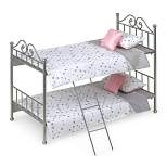 Scrollwork Metal Doll Bunk Bed with Ladder and Bedding - Silver/Pink/Stars
