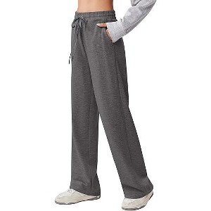 Pinspark Women's Wide Leg Sweatpants High Waisted Baggy Workout Sweat Pants Comfy Drawstring Athletic Pants with Pockets Heather Dark Grey XL - 1 of 4
