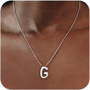 Sterling Silver Balloon Letter Necklace Satellite Bead Chain Personalized Gift - 1 of 4