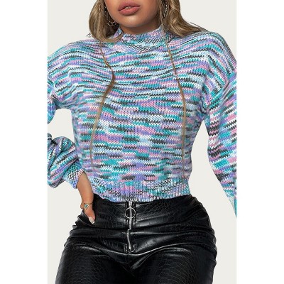 Women's CROPPED MOCK NECK SPACE-DYED SWEATER - ESLEY COLLECTION