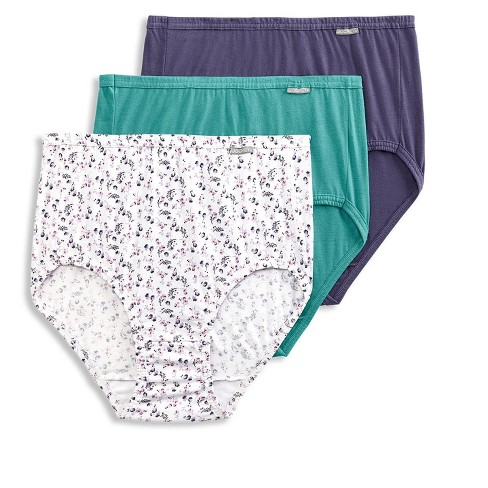 Jockey Womens Plus Size Elance Brief 3 Pack Underwear Briefs 100% Cotton 8  Jewel Teal/budding Blooms/midnight Iris : Target