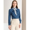 Allegra K Women's Work Office Ruffle Neck Long Sleeve Ribbon Button Down Blouses - 3 of 4