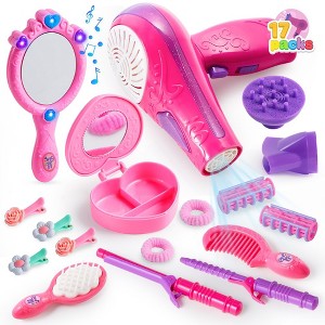 SYNCFUN 17Pcs Girls Beauty Salon Toy Set, Pretend Play Doll Hair Stylist Toy Kit for Kids Toddler, Fashion Cutting Makeup Party Favors, Birthday Gift - 1 of 4