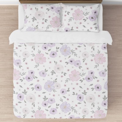 Sweet Jojo Designs Girl Full/Queen Comforter Bedding Set Watercolor Floral Purple Pink and Grey 3pc. — фото 3