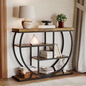 Entryway Table with Storage, Industrial 4-Tier Narrow Console Table Behind Couch with Half-Circle Base & Storage Shelves for Hallway, Foyer - 1 of 4