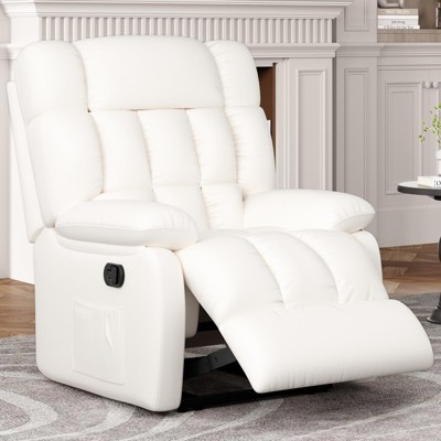 Lirago,Beige Leather Recliner Chair with Footrest & Side Pocket - Adjustable Reclining Chair for Home