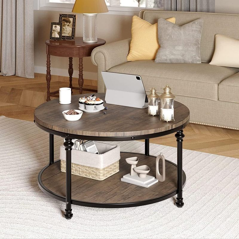 Whizmax Round Coffee Table for Living Room Rustic Center Table with Storage Shelf, 3 of 10