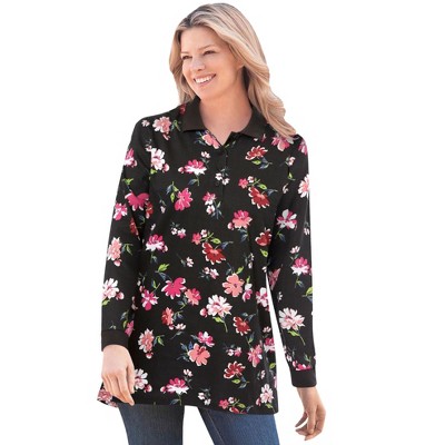 Woman Within Plus Size Long-Sleeve Polo Shirt