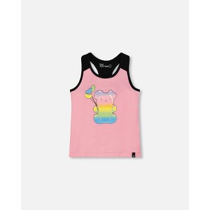 Deux par Deux Girl Organic Cotton Racerback Tank Top Candy Pink and Black - 4 Years - 1 of 4