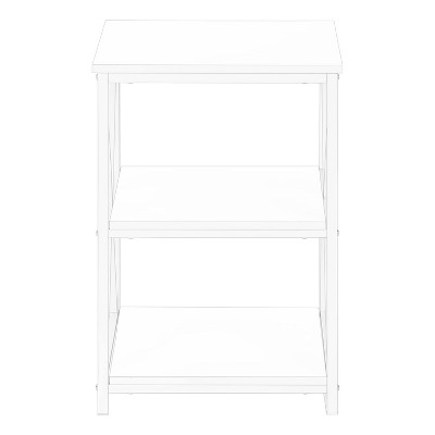 White Metal and Wood Square Contemporary Side Table